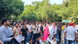 Why JP Nadda met anti-reservation protesters, and what BJP wants: Police later issued a no-objection certificate allowing up to 500 protesters to hold a peaceful demonstration at Ramlila Maidan until 4 pm. The protesters, however, said they wouldn’t leave. (Express photo)