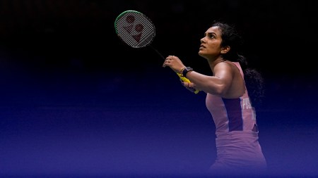 PV Sindhu in her match against Canada's Wen Yu Zhang in the women's singles round of 32 the BWF World Championships, at IGI Stadium, in New Delhi. (PTI Photo)