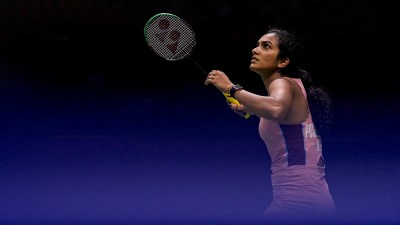 PV Sindhu in her match against Canada's Wen Yu Zhang in the women's singles round of 32 the BWF World Championships, at IGI Stadium, in New Delhi. (PTI Photo)