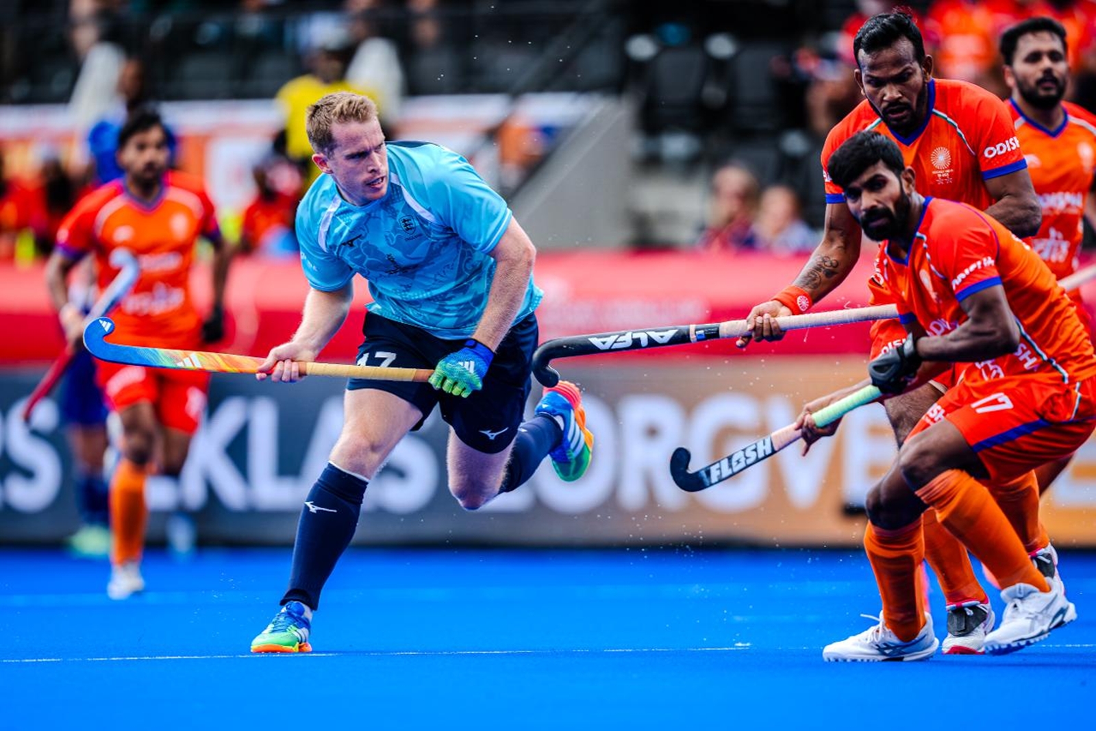 India found it difficult to contain Stuart Rushmere. (Hockey India Photo)