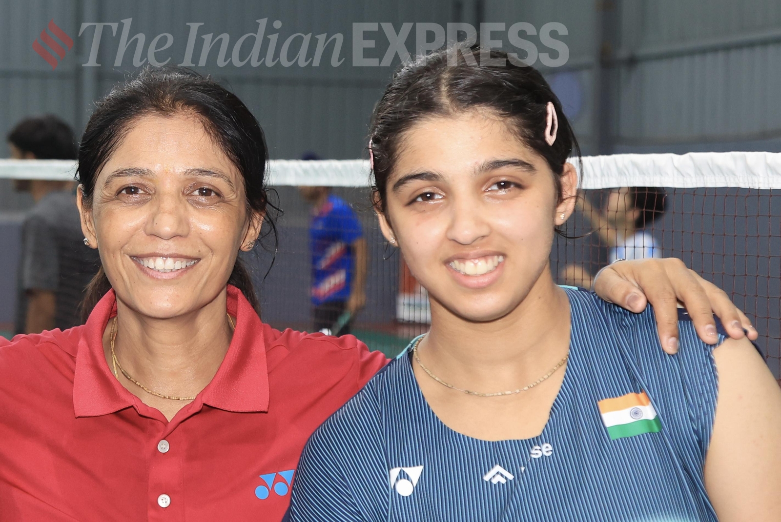 Tanvi Sharma with her mother and coach Meena Sharma at Zirakpur (Express photo by Jasbir Malhi)