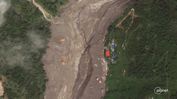 Flooding in Timure, Nepal on Aug. 27, 2026. (Planet Labs PBC via AP)