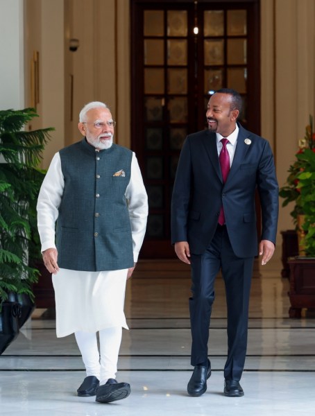 Prime Minister Narendra Modi and Ethiopia's Prime Minister Abiy Ahmed Ali at Hyderabad House on the sidelines of the 18th BRICS Leaders’ Summit 2026 (Narendra Modi Photo Gallery/ANI Photo)