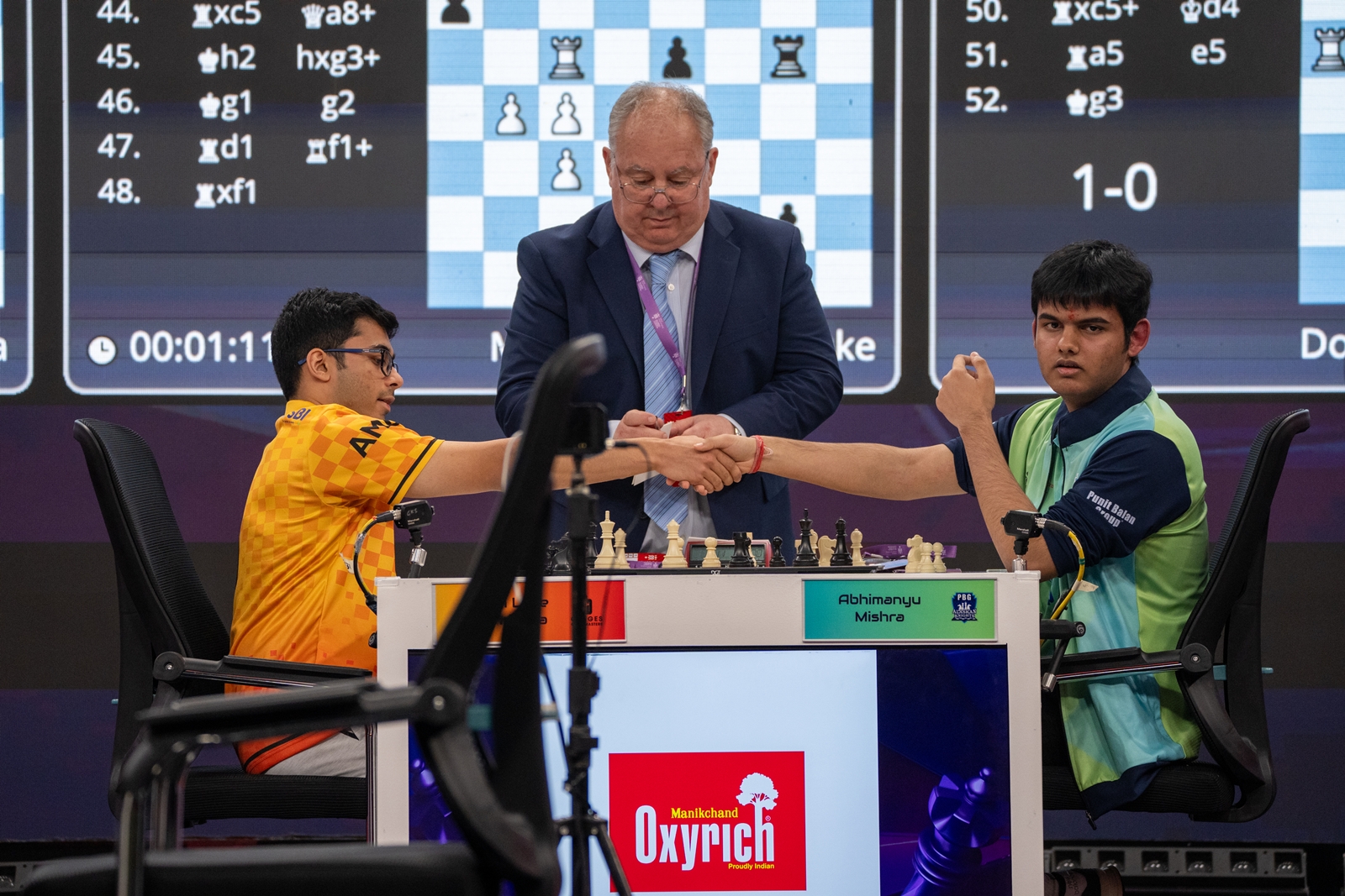 With the clock running low, Mishra promoted his pawn to queen but placed it on e1 instead of f1 in a rush, also dropping the rook on the board. (GCL Photo)
