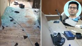 The damaged TMC office (Image: X/ Abhishek Banerjee)