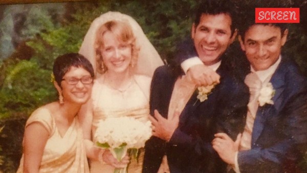 Aamir Khan and Kiran Rao at the wedding of Lagaan co-star Amin Hajee and Charlotte Whitby-Cole