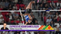 India's Baranica Elangovan competes in the women's pole vault final at the Asian Games in Nagoya, Japan, Friday, Sept. 25, 2026. (AP Photo/Aaron Favila)