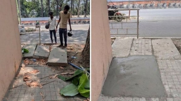 Bengaluru CEO repairs footpath