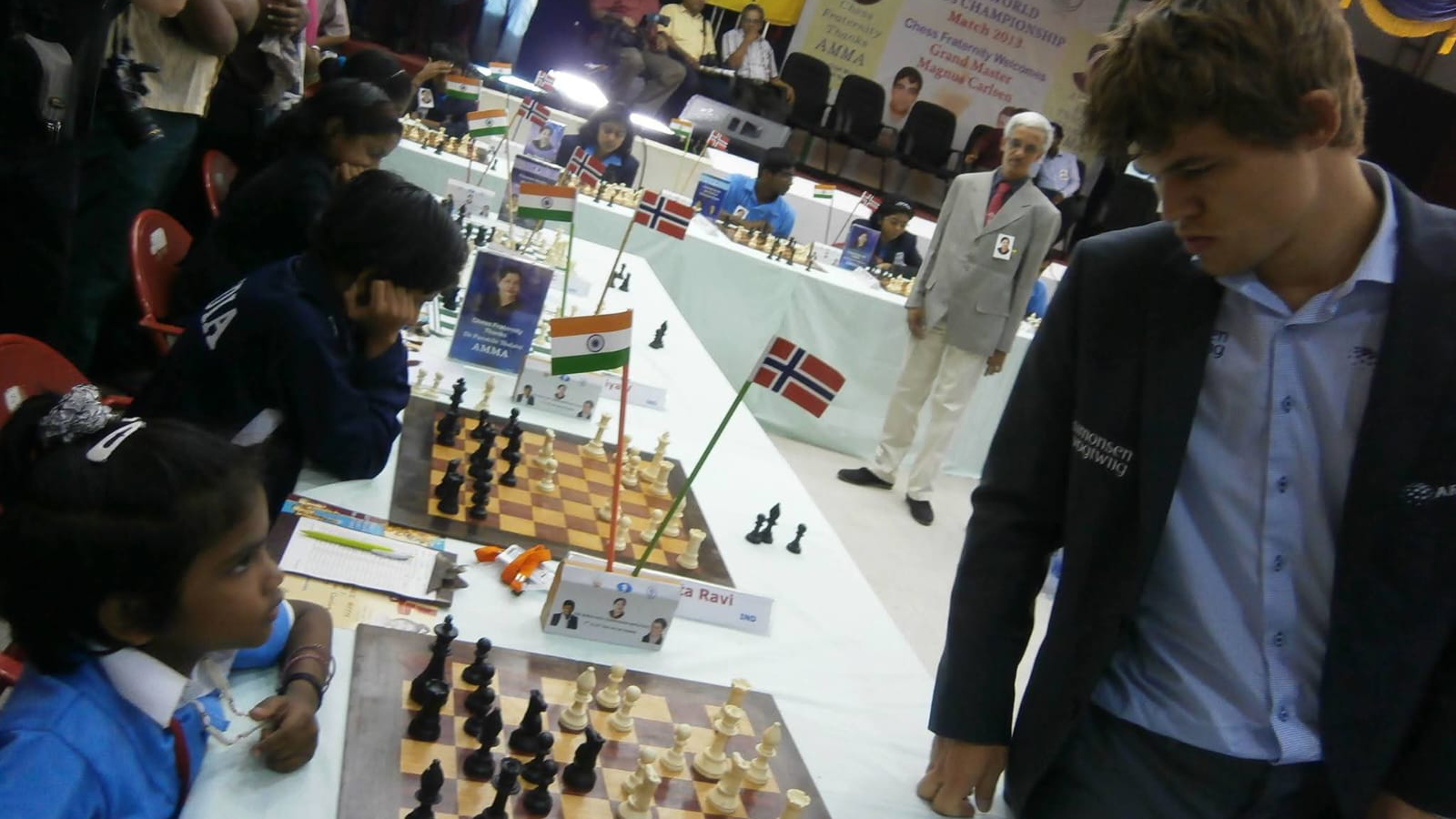 Savitha Shri playing Magnus Carlsen as a child