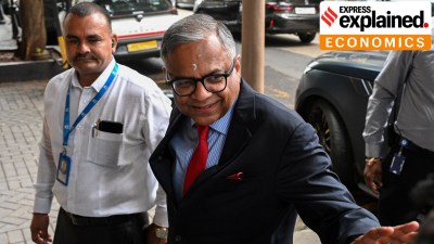 Natarajan Chandrasekaran, the chairman of Tata Sons, after he announced his resignation. His term ends in February 2027. (Express photo by Sankhadeep Banerjee)