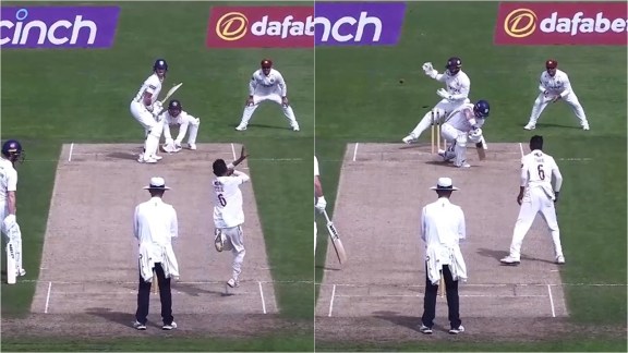 Yuzvendra Chahal castles Ben Stokes in Division Two of English County Championship match. (Screengrabs: X/ Northamptonshire CCC)