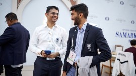 India bounced back after a loss, defeated England in Round 7. (Rafal Oleksiewicz/FIDE)