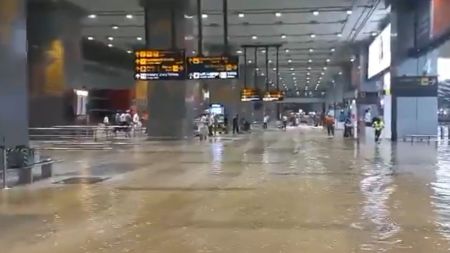Waterlogging at Indira Gandhi International Airport after heavy rainfall in the capital