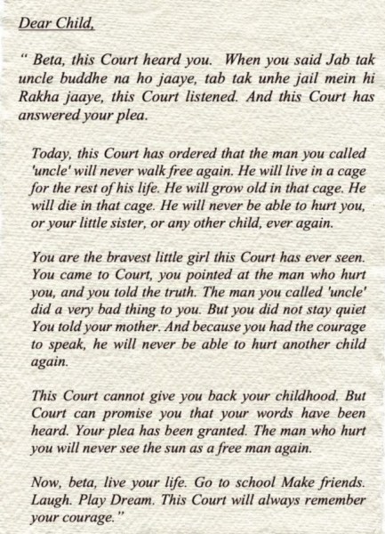 Delhi High Court Letter of Encouragement POCSO case minor