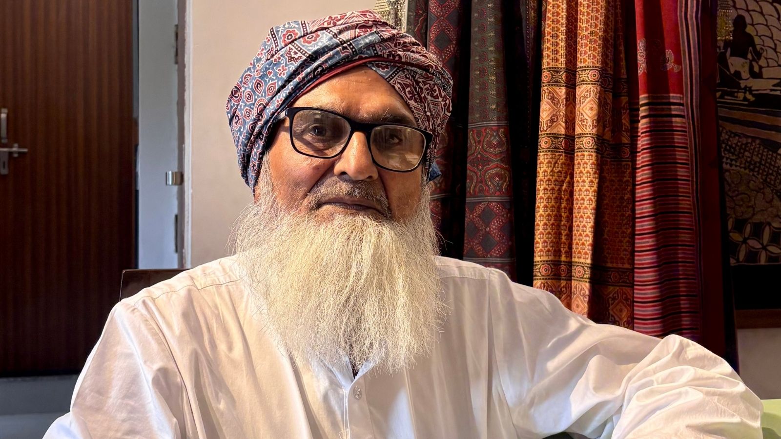 Ajrakh artisan Dr Ismail Mohammad Khatri at the ‘Maldhari Block Prints, You Have Not Seen Before’ exhibition in Delhi.