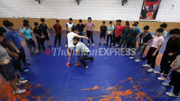 Coach Mandeep during a training session at the Chhotu Ram Stadium in Rohtak. 
