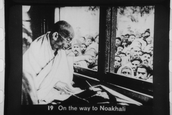 Gandhi on his way to Noakhali (Wikimedia Commons)