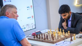 Gukesh took down Alexei Shirov to give India their 4th win in as many rounds. (Michal Walusza/FIDE)