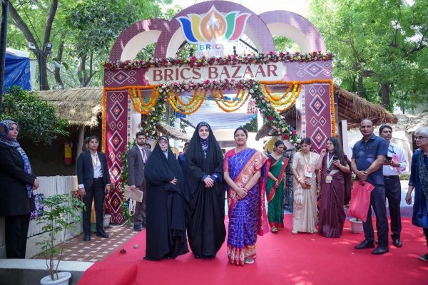 Annapurna Devi with Zahra Pezeshkian at BRICS Bazaar National Crafts Museum Delhi