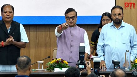 Assam Chief Minister Himanta Biswa Sarma announced the disbursement of interim relief to families affected by floods in the state. (PTI Videograb/ Enhanced using AI)