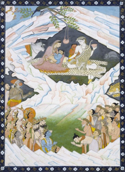 An illustration depicting Shiva at Kailasha (c.1810-1820, Wikipedia)