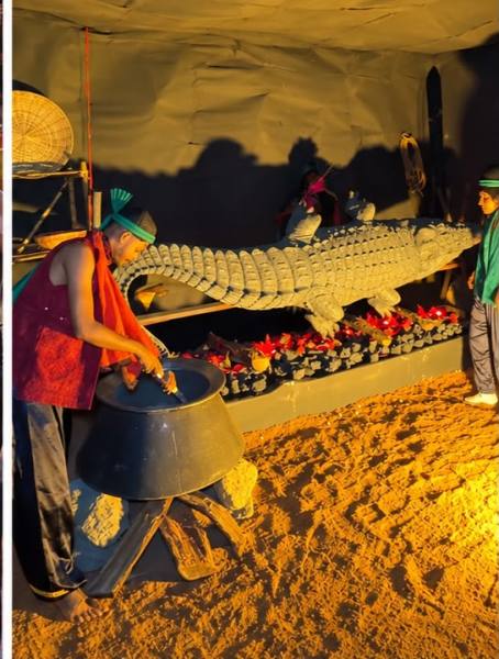 Scene from the ‘Ali Baba and Chalis Chor’ jivant dekhava, where elaborate sets, costumes and live action turn Ganesh darshan into a theatrical experience. (Express Photo)