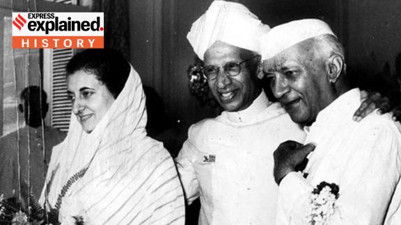 Indira Gandhi and Dr Radhakrishnan and Jawaharlal Nehru. (Express Archive)