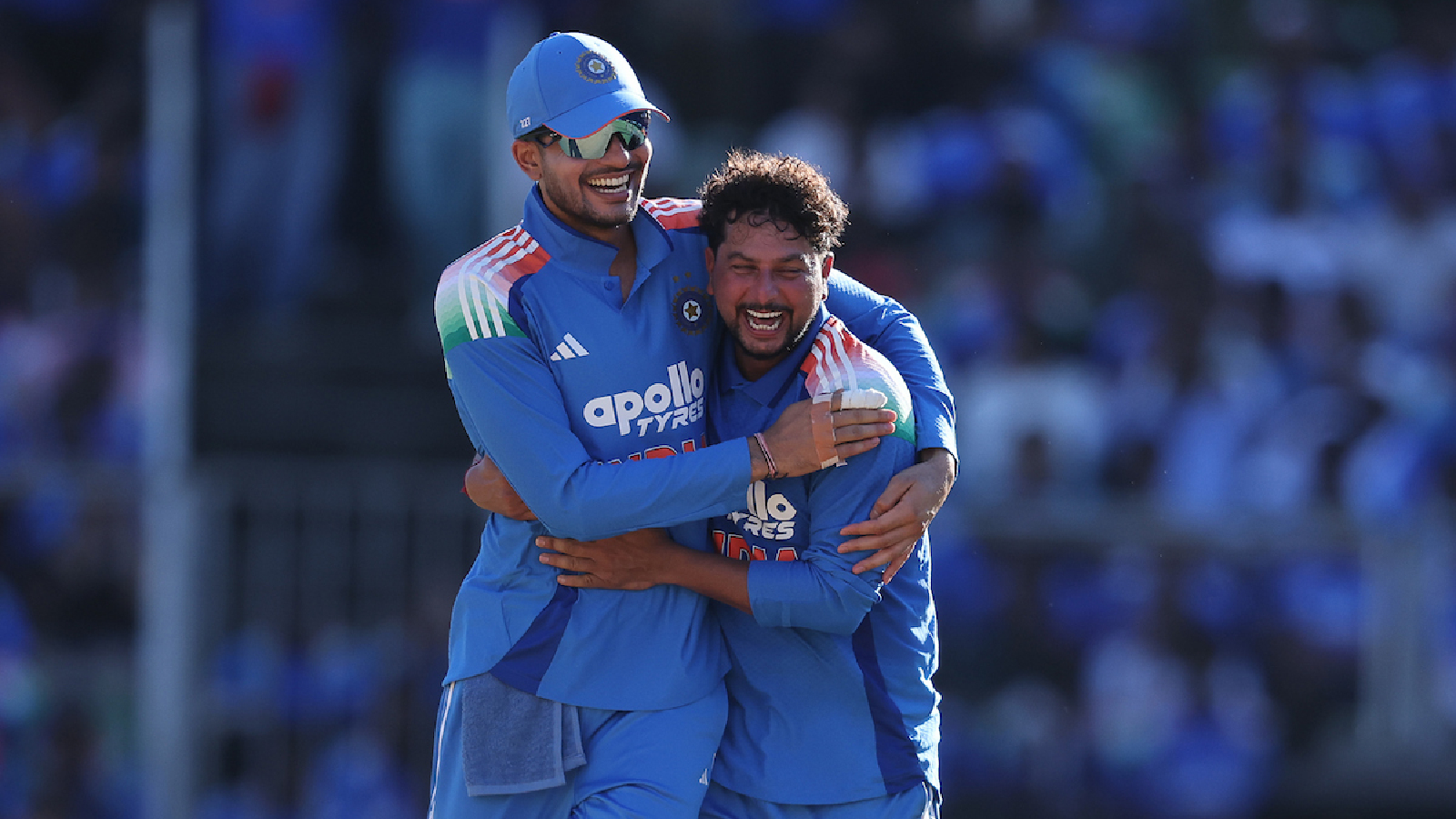 Kuldeep Yadav of India celebrates the wicket of Justin Greaves of West Indies during the 1st ODI match between India and West Indies at the Sports Hub International Cricket Stadium, Thiruvananthapuram India on September 27, 2026.