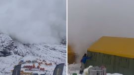 Rescue teams search for climbers after an avalanche struck Camp 3 of Mount Manaslu in Nepal. (Image: X)