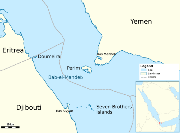 The Bab-el-Mandeb strait. (Wikimedia Commons)