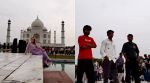 Men staring at foreign tourist Taj Mahal video