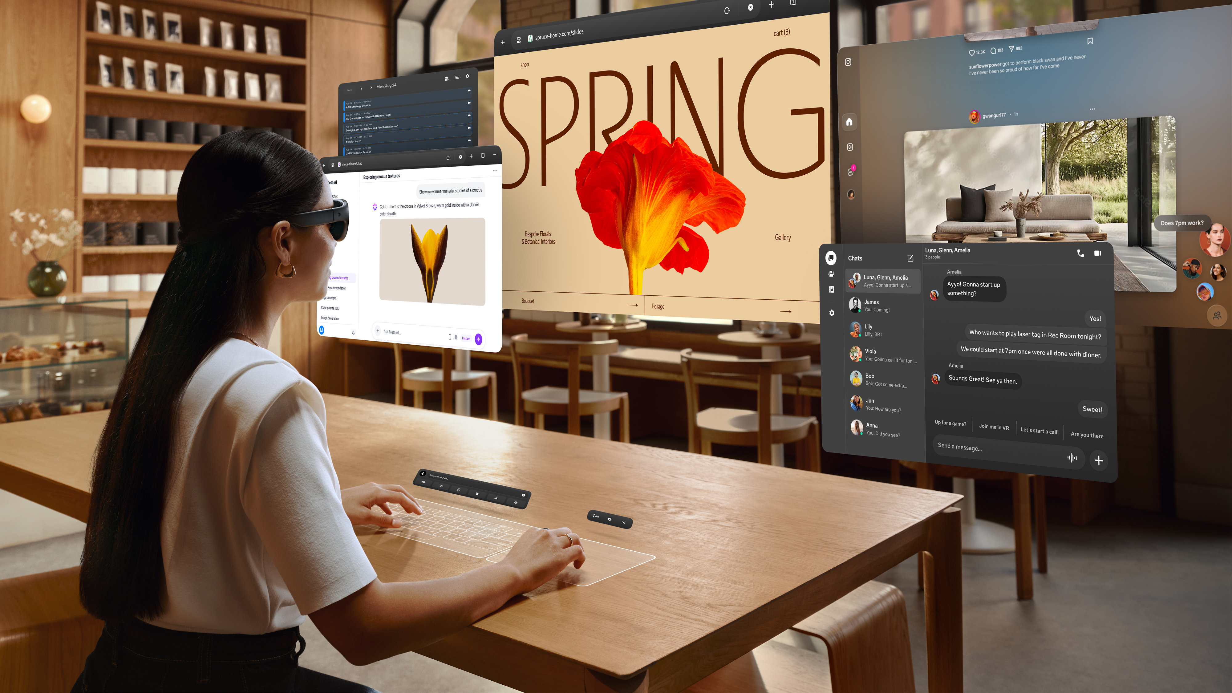 Meta VR Glasses doubles up as a workspace with multiple floating screens that can be customised with ease. (Image: Meta)