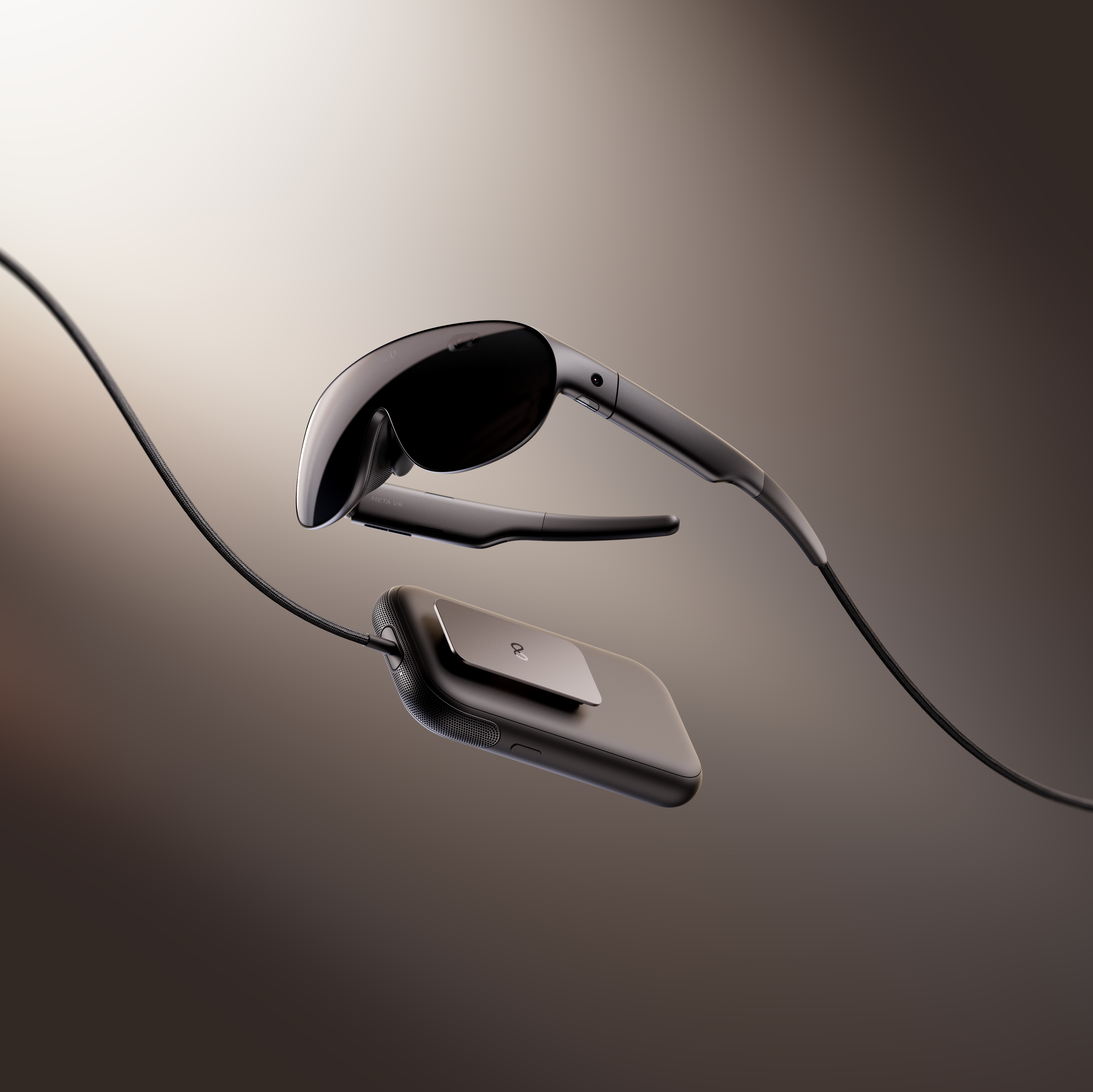 Meta VR Glasses are pictured alongside the external puck that handles computing, battery and storage.