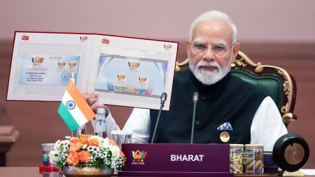 Prime Minister Narendra Modi during the BRICS Session on ‘Inclusive Global Governance and Strengthening Multilateralism', at the 18th BRICS Summit at Bharat Mandapam (Narendra Modi Photo Gallery/ANI Photo)