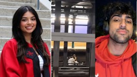 Viral video appeared to show Navam Kaul and Malaika Chitre (left) sitting calmly on the NYC subway tracks seconds before a train ran over them. (Photo: Malaika Chitre/LinkedIn/X/@nypmetro)