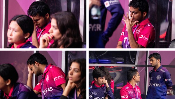 Nihal Sarin in complete disbelief after losing on time against M Pranesh at 2026 Global Chess League. (GCL)