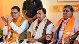 Uttarakhand CM Pushkar Singh Dhami, BJP National President Nitin Nabin and others during the party state Executive Committee meeting, in Haldwani.