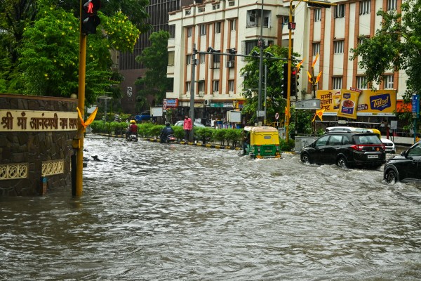 Waterlogging at Prahladnagar in Ahmedabad on Monday. EXPRESS PHOTO 14/09/2026