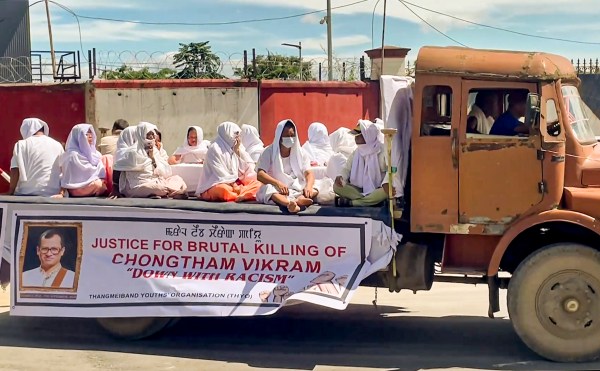 Family members and relatives receive mortal remains of 54-year-old musician Chongtham Vikram Singh, at Bir Tikendrajit International Airport, in Imphal, Manipur, Wednesday, Sept. 9, 2026. Singh succumbed to injuries after he was allegedly assaulted outside his apartment at Kilokari village in Delhi in the early hours of Monday, Sept. 7, 2026. (PTI09_09_2026_000157B)