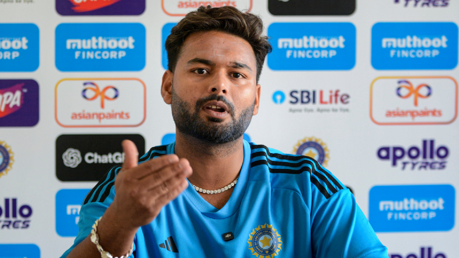 Rest of India’s captain Rishabh Pant addresses a press conference ahead of the Irani Cup 2026 cricket match between Rest of India and Jammu and Kashmir, in Srinagar, Wednesday, Sept. 30, 2026.