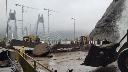 After a monsoon-triggered landslide partially paralysed the newly inaugurated Rs 6,695-crore Mumbai-Pune Expessway ‘missing link’ project in July (Express Photo by Narendra Vaskar)
