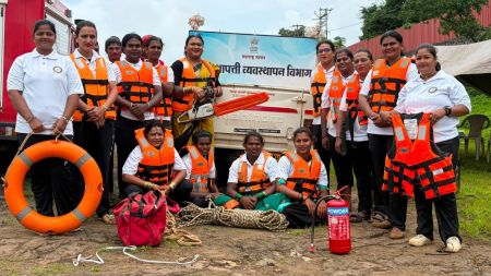 Members of Kolhapur’s transgender rescue team pose with their disaster-response equipment. (Express)