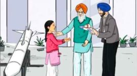 A story in Class 7 talks about Sidhak, who was given a fighter jet as a gift by her grandfather instead of a kitchen set. (Screenshot from the book)