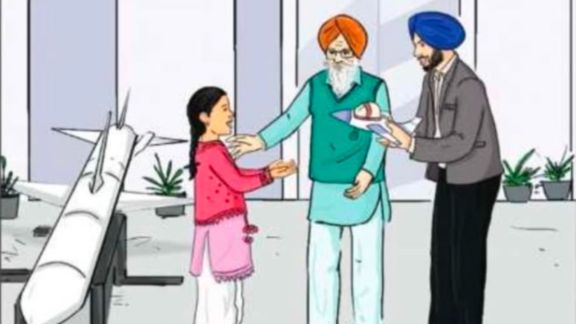 A story in Class 7 talks about Sidhak, who was given a fighter jet as a gift by her grandfather instead of a kitchen set. (Screenshot from the book)