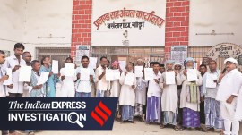 Residents of Maheshtikri village in Godda district, Jharkhand, whose names were flagged for deletion from the electoral roll. After villagers learned about the attempt to delete their names, they approached the Block Development Office to lodge a complaint against the Booth Level Agent. (Express Photo)