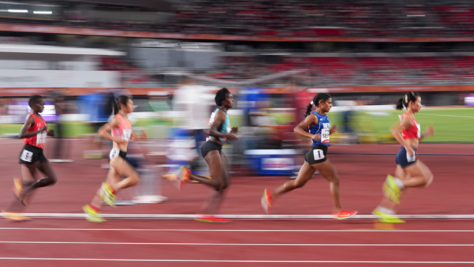 India's Seema and others run in the women's 10,000m final during the Asian Games 2026, in Nagoya, Japan, Thursday, Sept. 24, 2026.