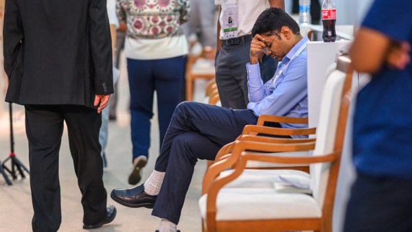 India captain in action at Chess Olympiad in Samarkand. (Michal Walusza/FIDE)