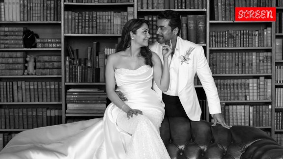 Jyotika and Suriya at their vow renewal ceremony, which they have titled "The Sequel," celebrating 20 years of marriage