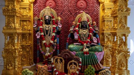 The consecrated murtis included Bhagwan Shri Swaminarayan and Gunatitanand Swami, Radha-Krishna, Sita-Ram with Hanuman and Lakshman, Shiv-Parvati with Ganesh and Kartikeya, Ayyappa, and Padmavati-Venkateshwar.