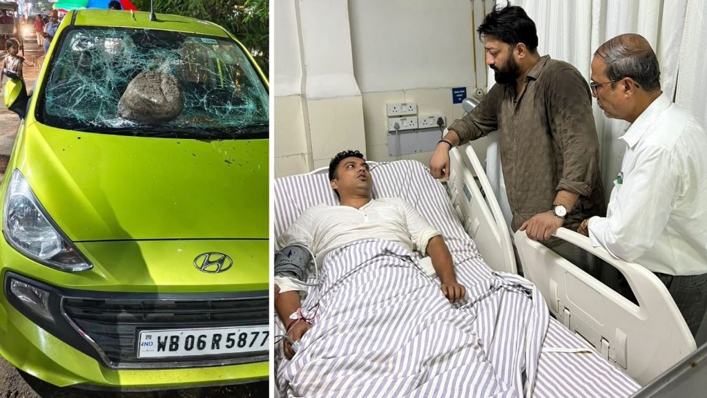 The vandalised car of TMC IT cell head Upasana after the alleged attack in Kolkata.